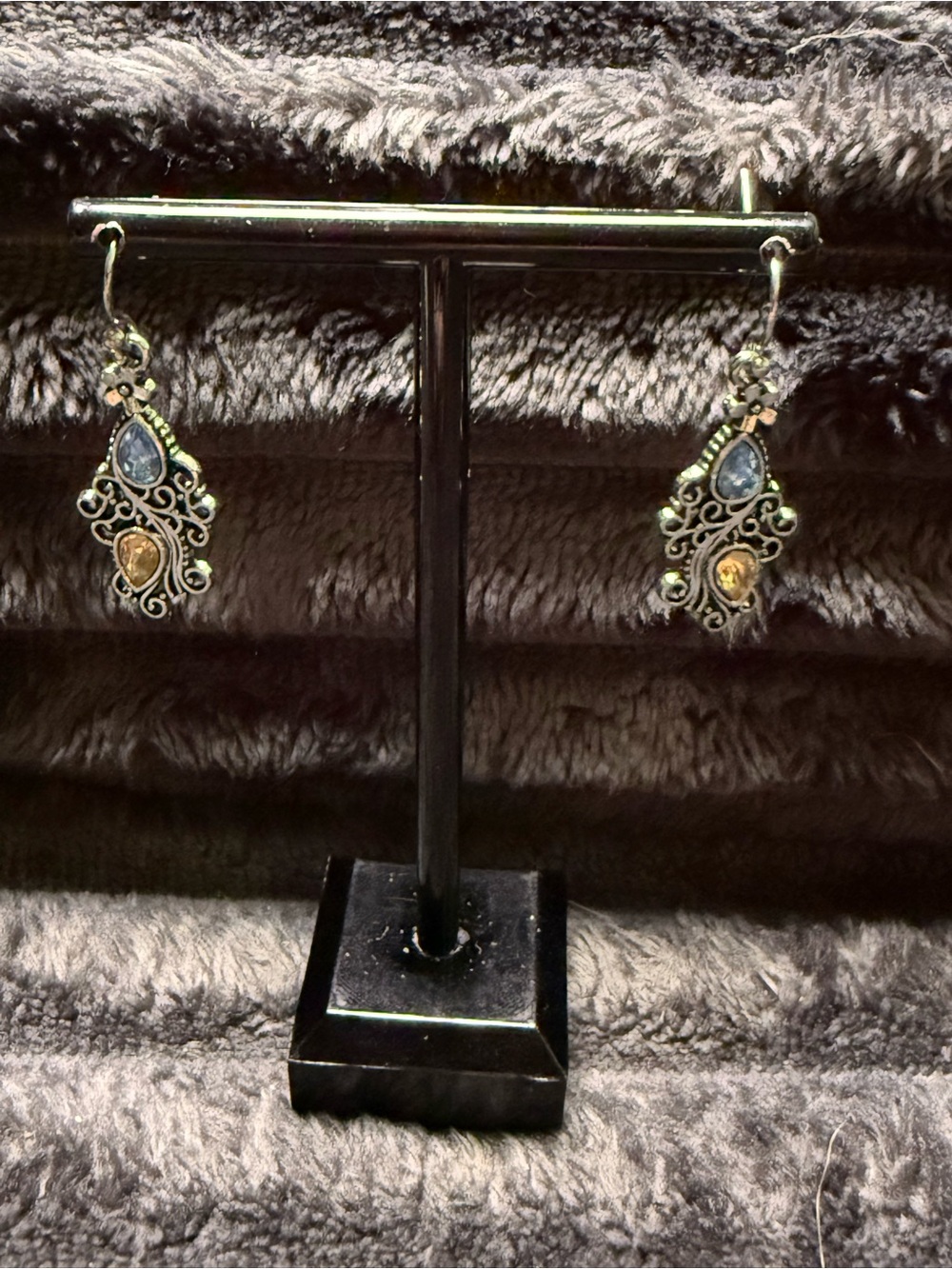 Fashion Jewelry Blue and Gold Filigree Drop Earrings
